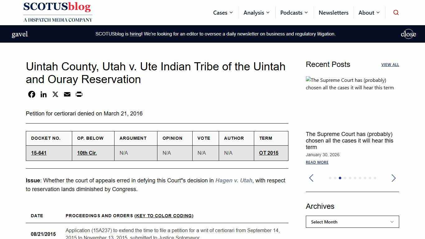 Uintah County, Utah v. Ute Indian Tribe of the Uintah and Ouray Reservation - SCOTUSblog
