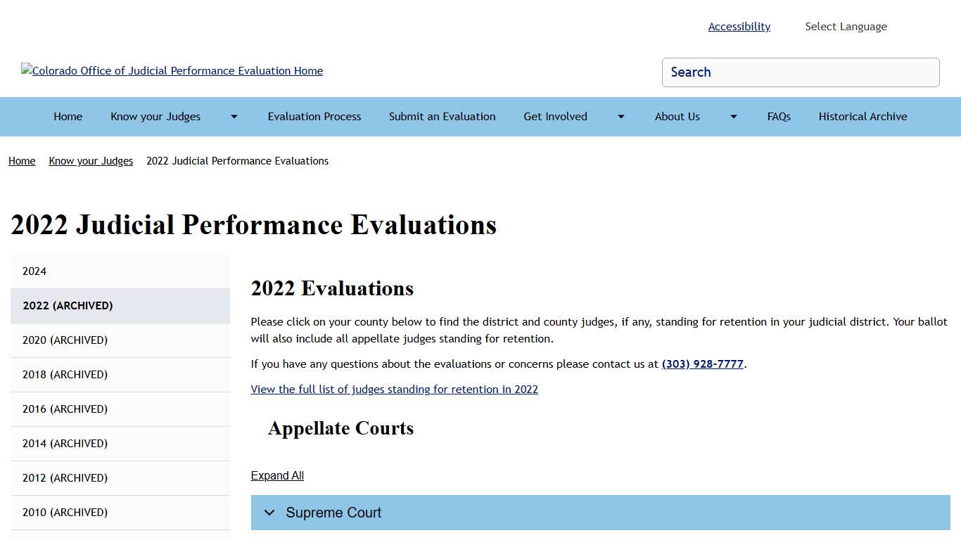 2022 Judicial Performance Evaluations Colorado Office of Judicial Performance Evaluation Home