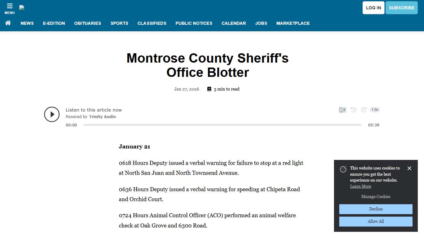 Montrose County Sheriff's Office Blotter Records montrosepress.com